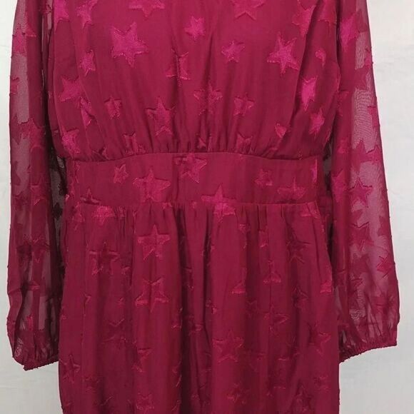 Torrid Burgundy Stars Clip Dot Chiffon Tiered Midi Dress Size 10 NWT - Picture 10 of 17
